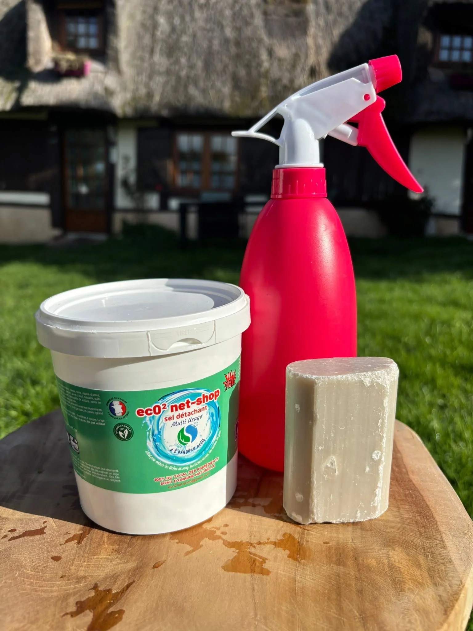 Eco²net-shop  - Package  1 pot de 500 gr de sel détachant+ 1 savon détachant + 1 vaporisateur