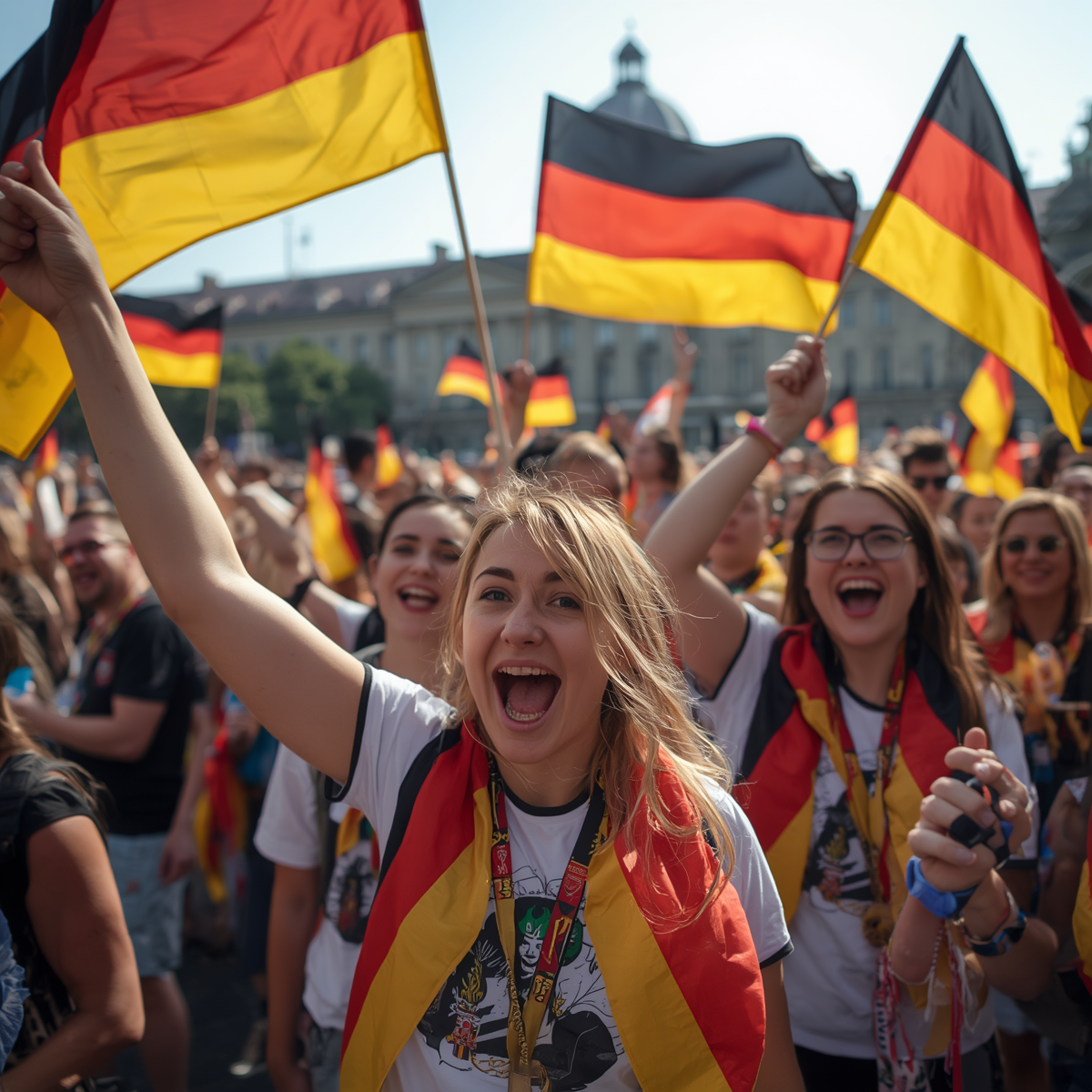 Begeisterte deutsche Fußballfans schwenken Deutschland-Fahnen, jubelnde Menge, schwarz-rot-gold Flaggen, fröhliche Stimmung, Fankultur, Public Viewing Atmosphäre (1).jpg
