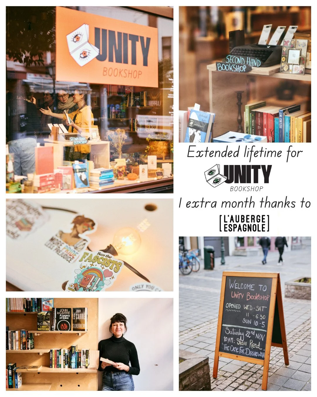Unity Bookshop will be operating in January AND in February 2026 🎉

Such a great opportunity for @unitybookshop.brussels to carry on creating with communities in Brussels and beyond!

Thanks to @laubergeespagnole.bxl @hub.brussels and the Commune of