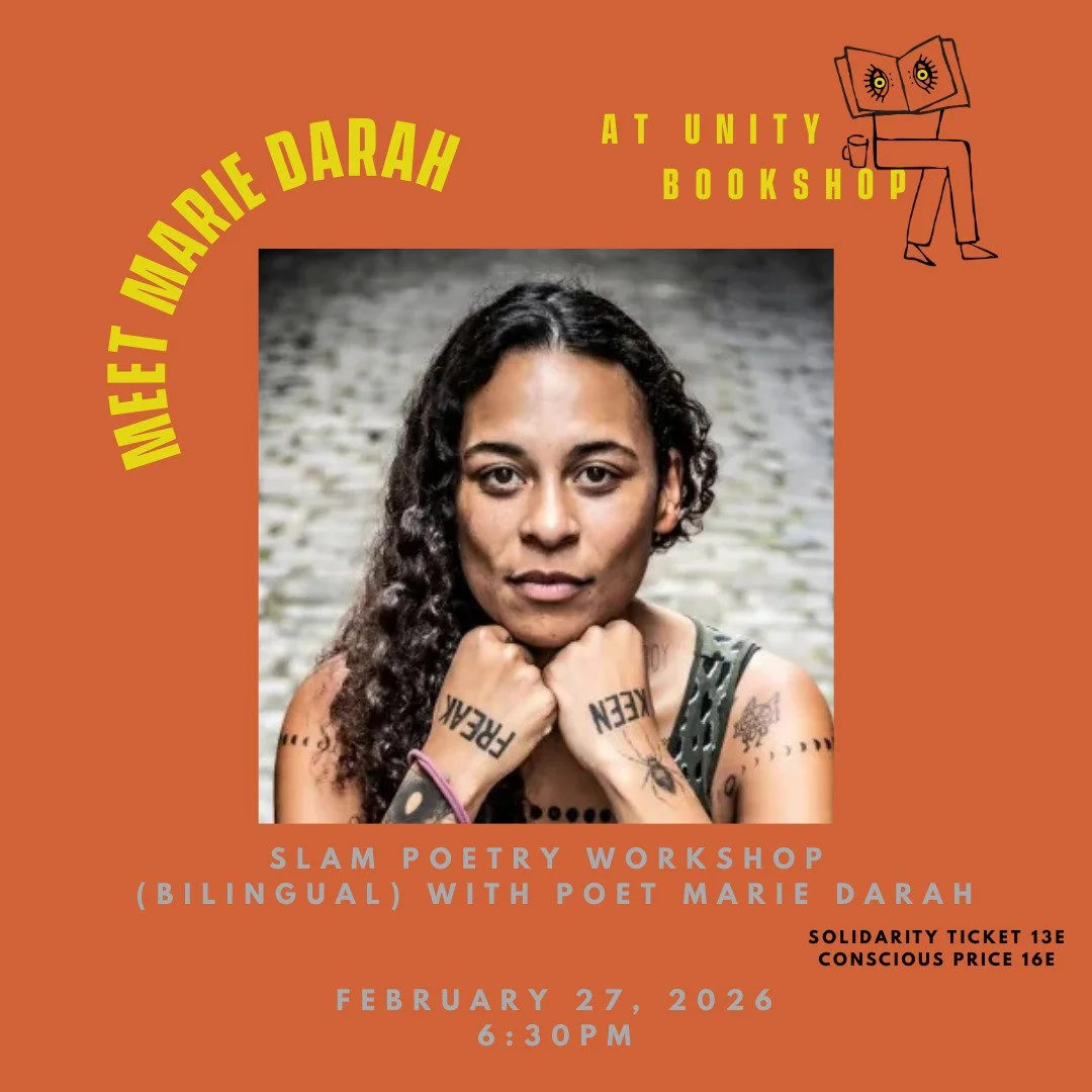 We are honoured to welcome the belgian poet @mariedarahslam at @unitybookshop.brussels for a session of creative writing:
Atelier d'&eacute;criture slam, bilingue En/Fr 
Slam poetry Writing workshop, bilingual En/Fr

For beginners or experienced writ