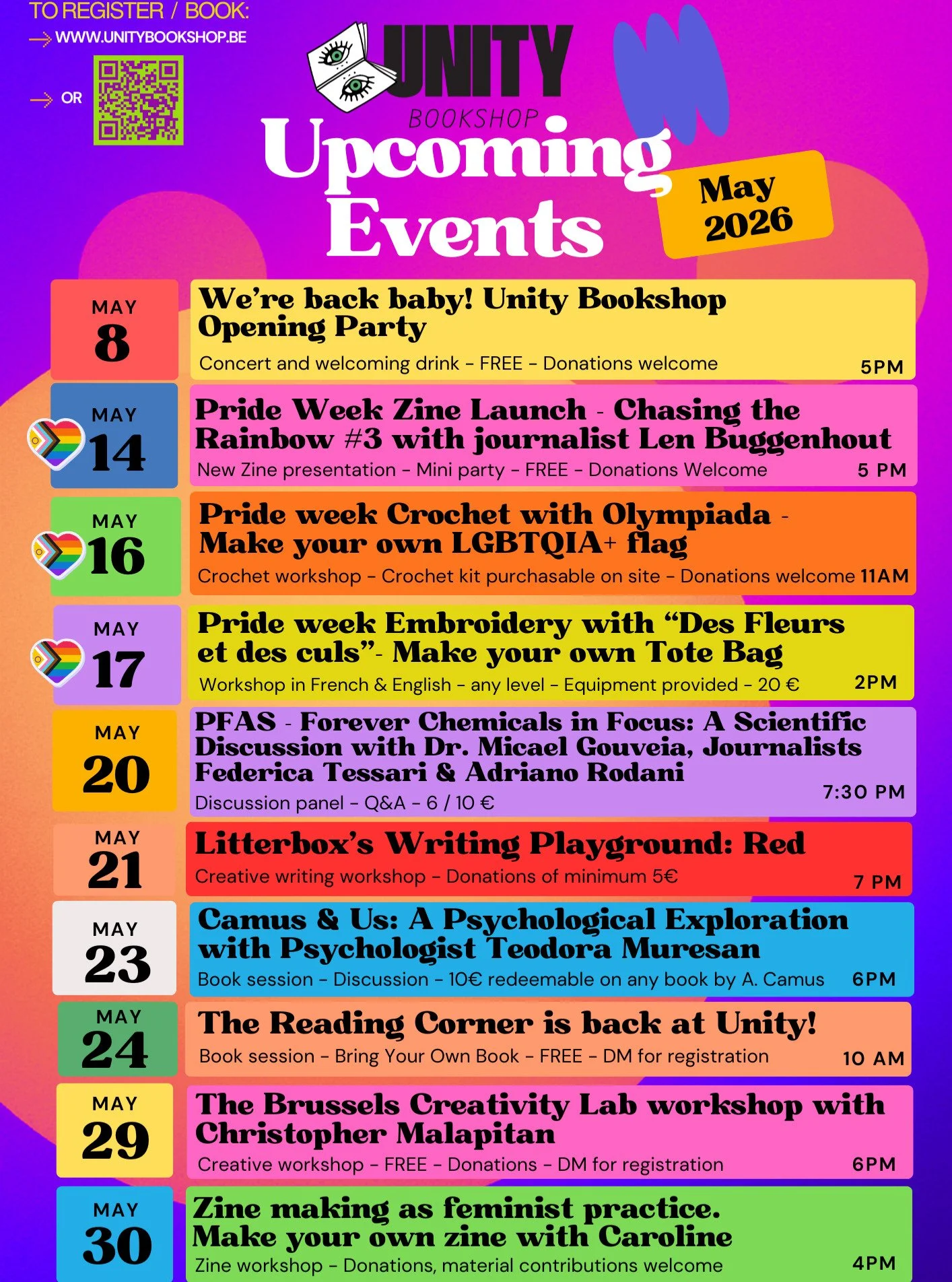 We are back so soon! ❤️

And here is the first program of our time at @w83.localtestshop 
We will firstly celebrate our opening, before celebrating a full week-end of Pride mid-May 🎉

Thank you already to all the speakers, makers, artists, activists