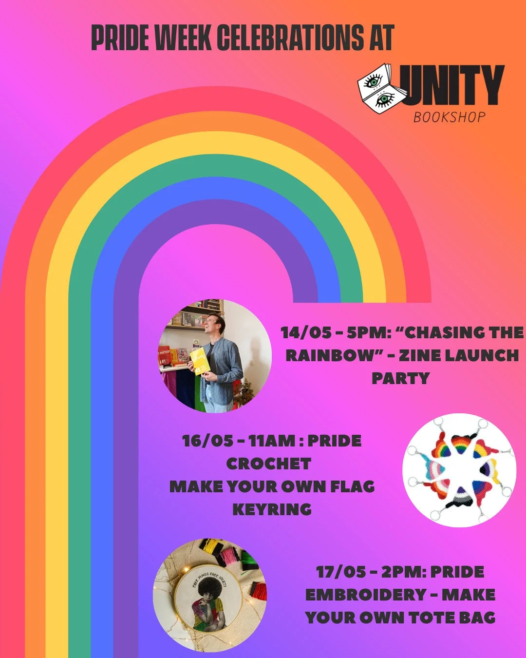 🌈 Pride Week at Unity Bookshop 🌈
Three special events to celebrate Pride in Brussels &mdash; come join us!

Thursday from 5 till 6:30PM 📰
Meet journalist @lenbuggenhout Buggenhout for the final issue of his zine "Chasing the Rainbow" &md
