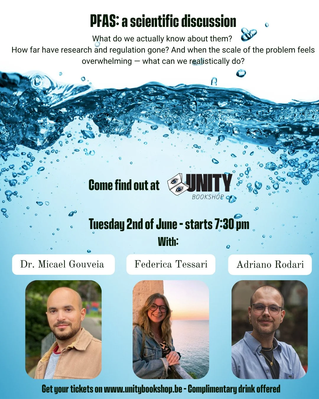 PFAS are everywhere. 
Yet few of us truly understand them.
On Tuesday 2nd June, join us at @unitybookshop.brussels for an evening with scientist Micael Gouveia &amp; journalists Adriano Rodari and Federica Tessari, as we unpack the silent threat in o