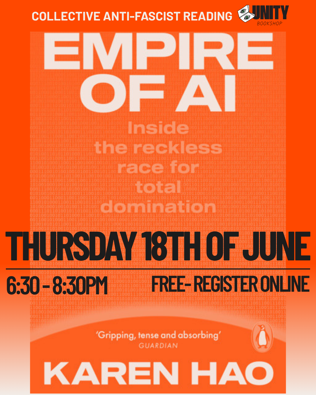 Collective anti-fascist reading - "Empire of A.I. Inside the reckless race for total domination" by Karen Hao