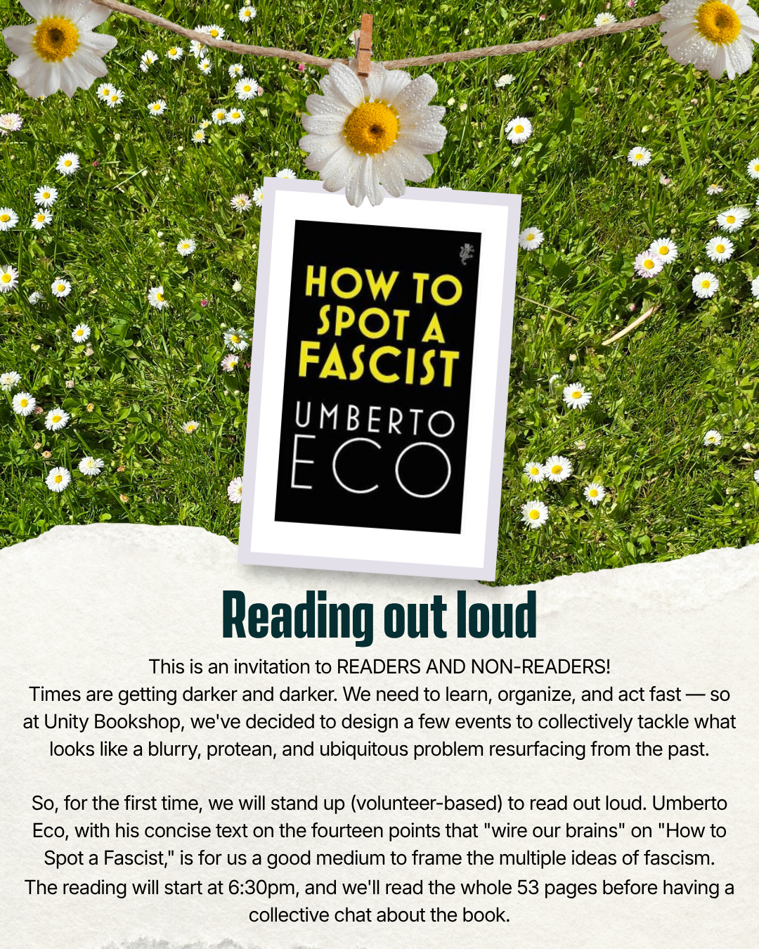 reading out loud collectively - "How to spot a fascist" by Umberto Eco