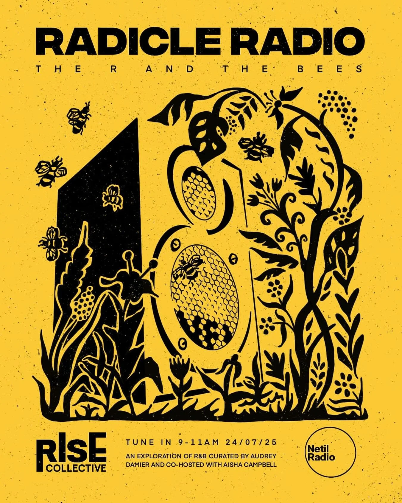 🐝LIVE ON NETIL RADIO 9AM - 11AM🐝
The R & the Bees is a sonic love letter to the genre that stings, soothes, and stays with you💛
Curated and hosted by @audrey.slmt with @aishacampbell behind the decks, this episode of Radicle Radio is all abo