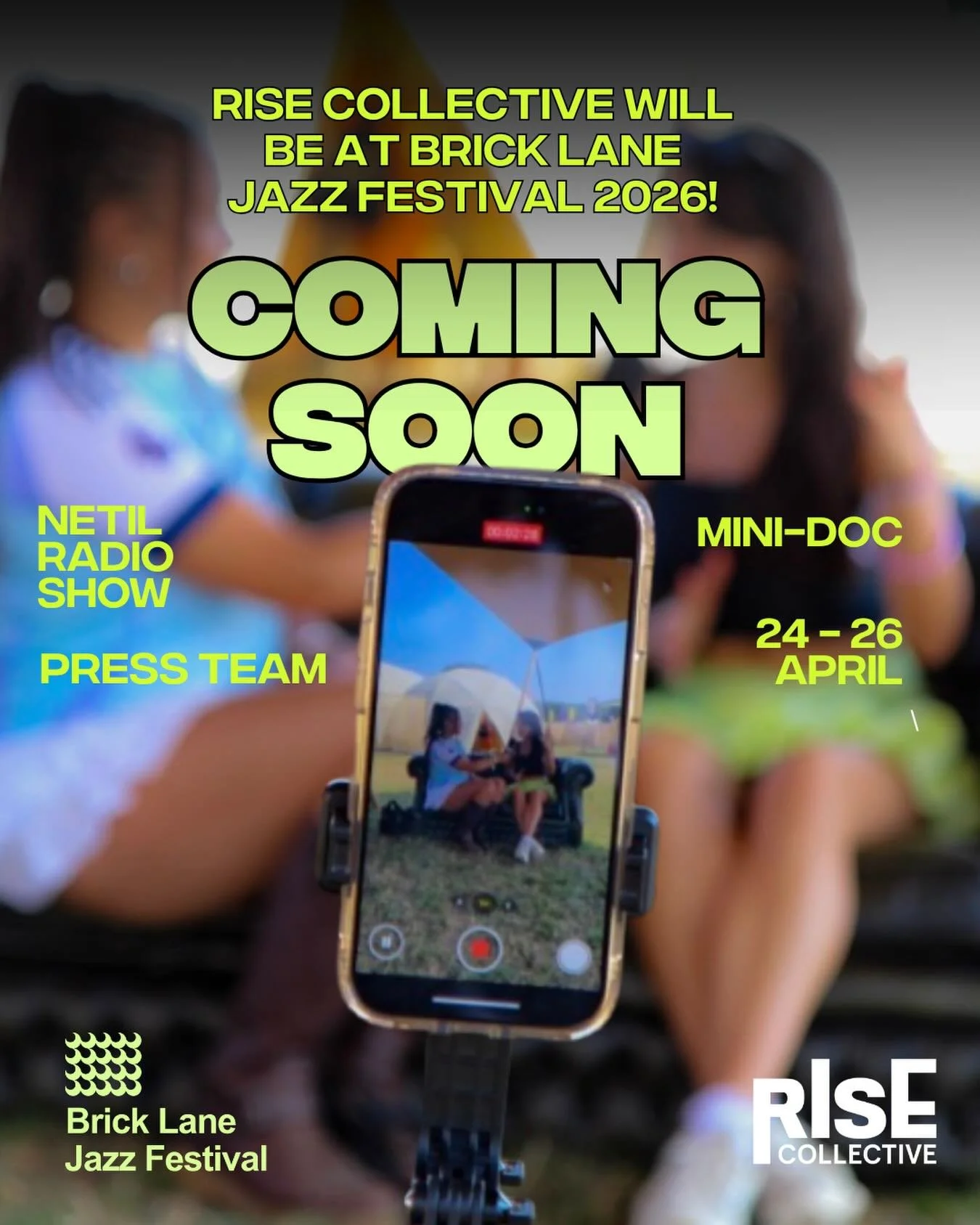 The RISE Collective are working at Brick Lane Jazz Festival 2026 from Thursday 23rd-24th April creating youth-powered content that captures the spirit of BLJF.

Radicle Radio
A BLJF Special Edition on our live monthly radio show on Netil
Radio, broad
