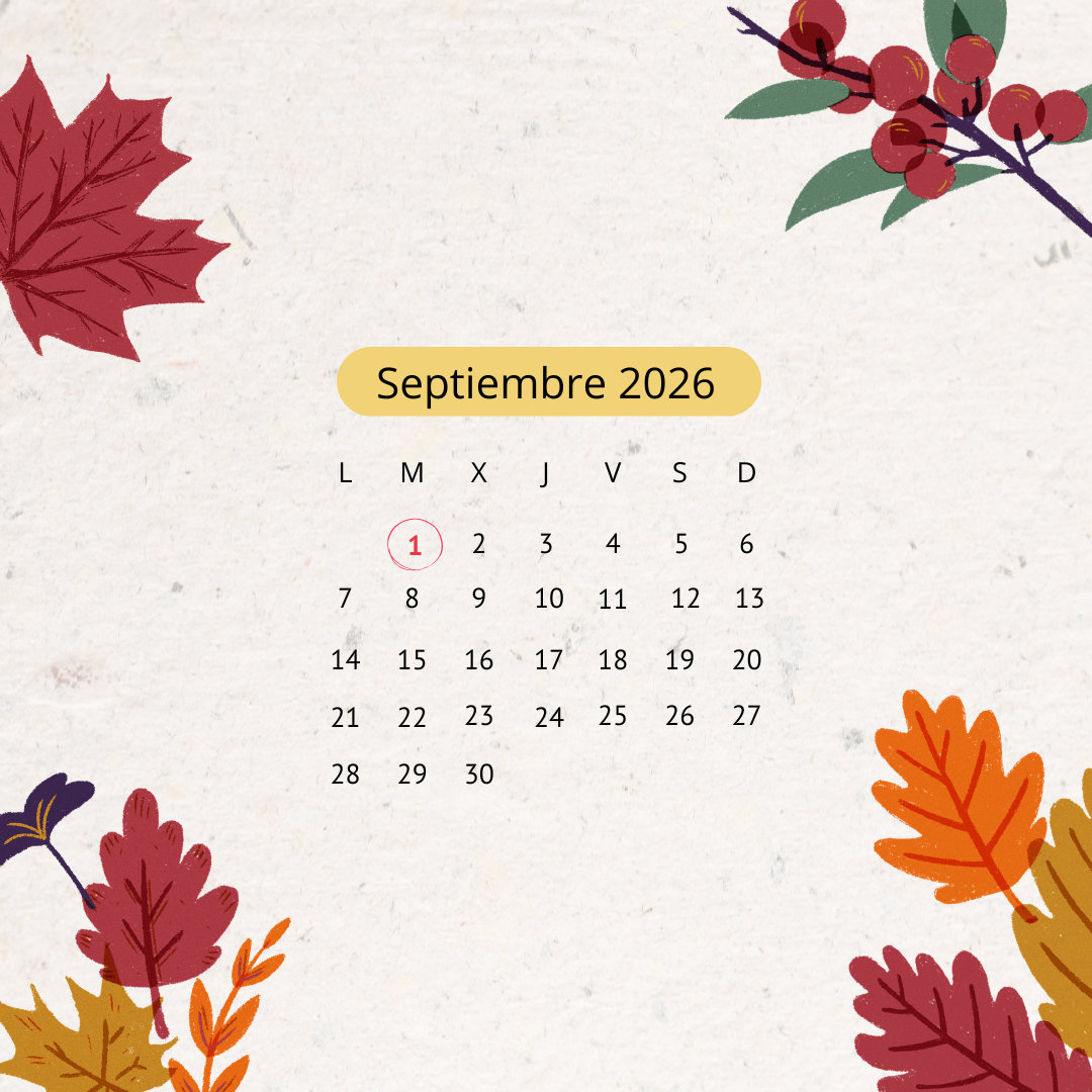 Calendario ilustrado de otoño que acompaña la información del próximo curso 2026–2027 para la preparación de PAU Canarias