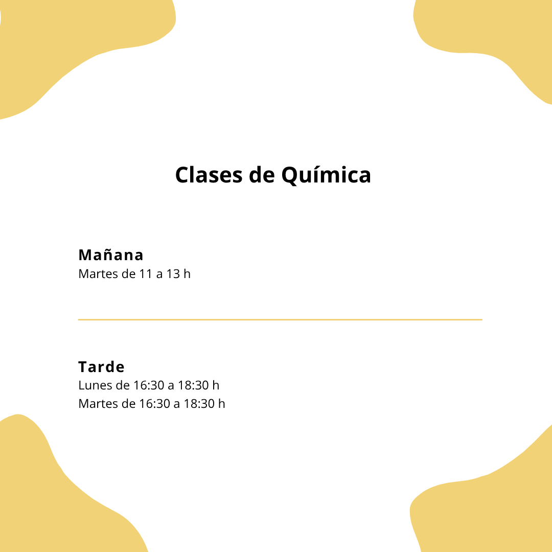 Horarios de clases de Química para preparación PAU Canarias 2027: grupos de mañana y tarde, clases online en grupos reducidos