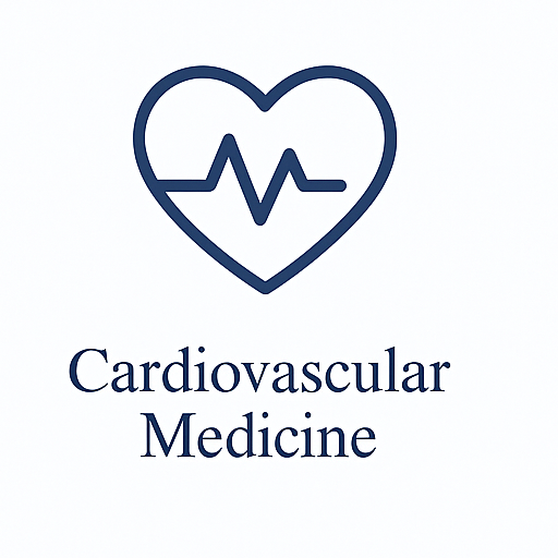 A navy blue heart with an electrocardiogram line inside, above the words 'Cardiovascular Medicine'.