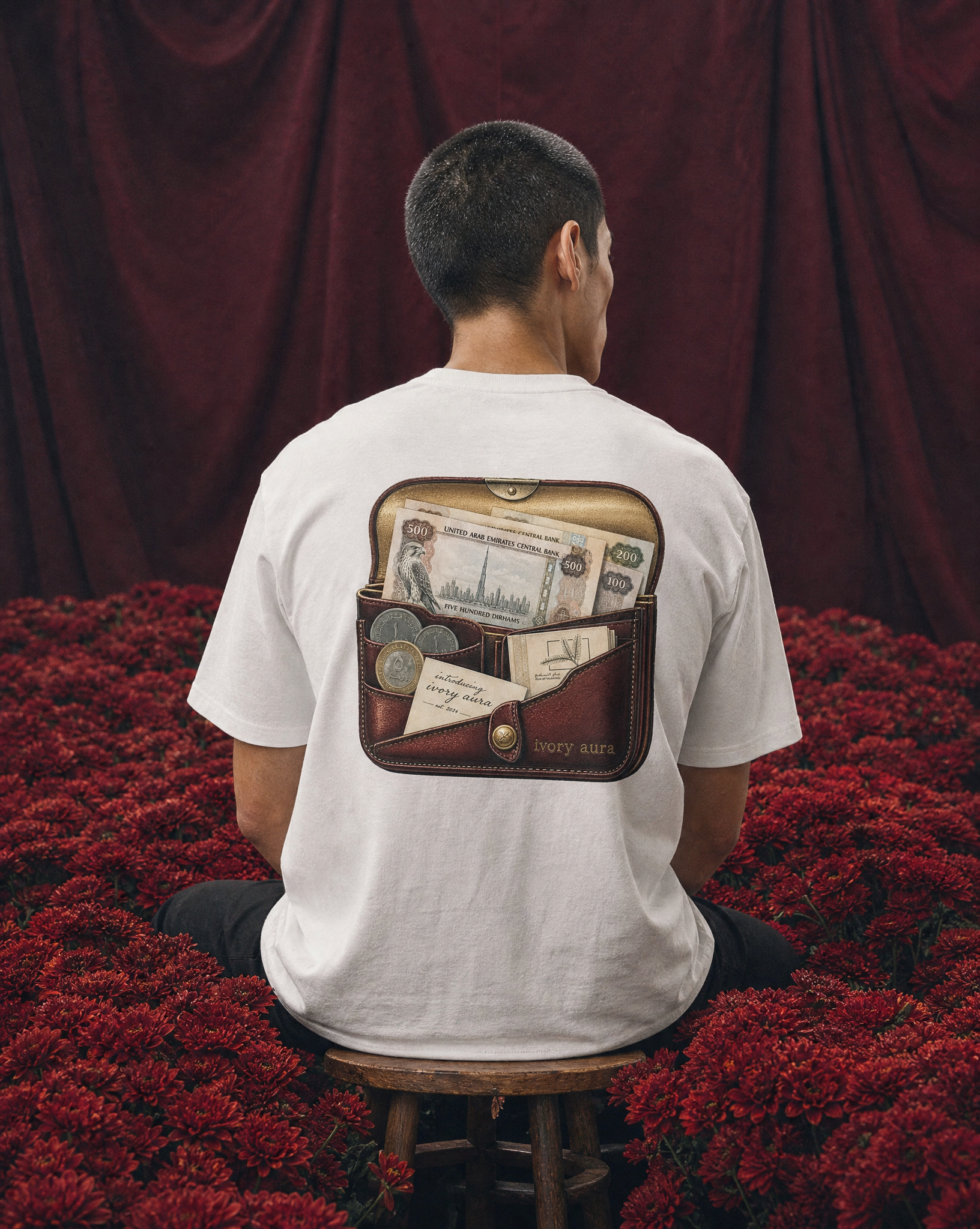 Generated with Kive.ai - Jun wearing white wallet showing the graphic on the back of the shirt Auto.png