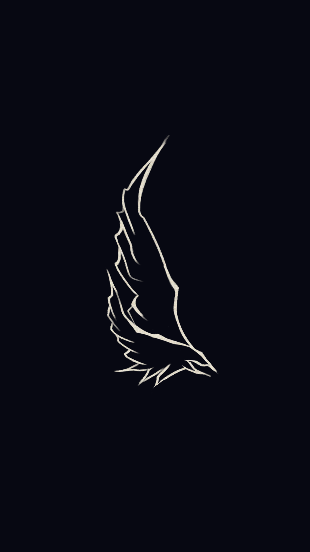 Minimalist illustration of a sharp, jagged, wing-like shape on a black background.