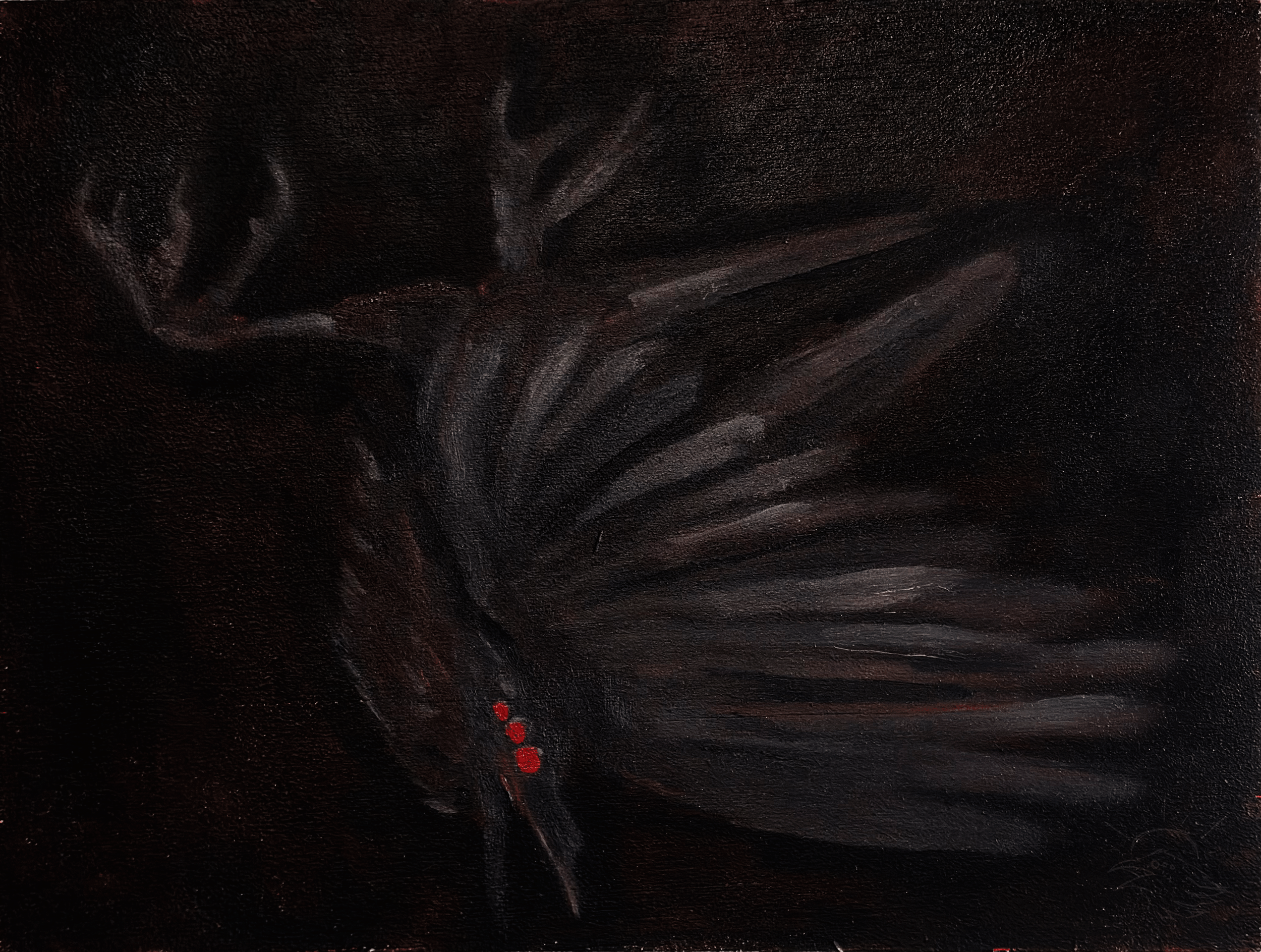 'Upside down crow', oil on panel, 21x27cm