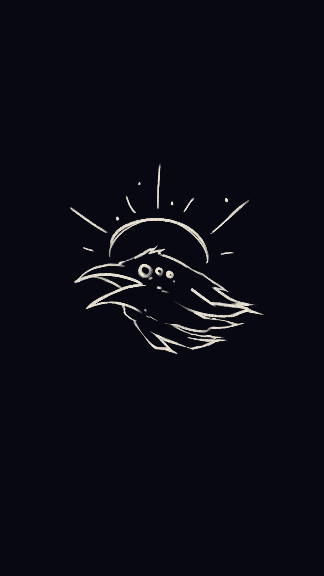 Minimalist black and white line art of a bird with a background of a rising or setting sun.