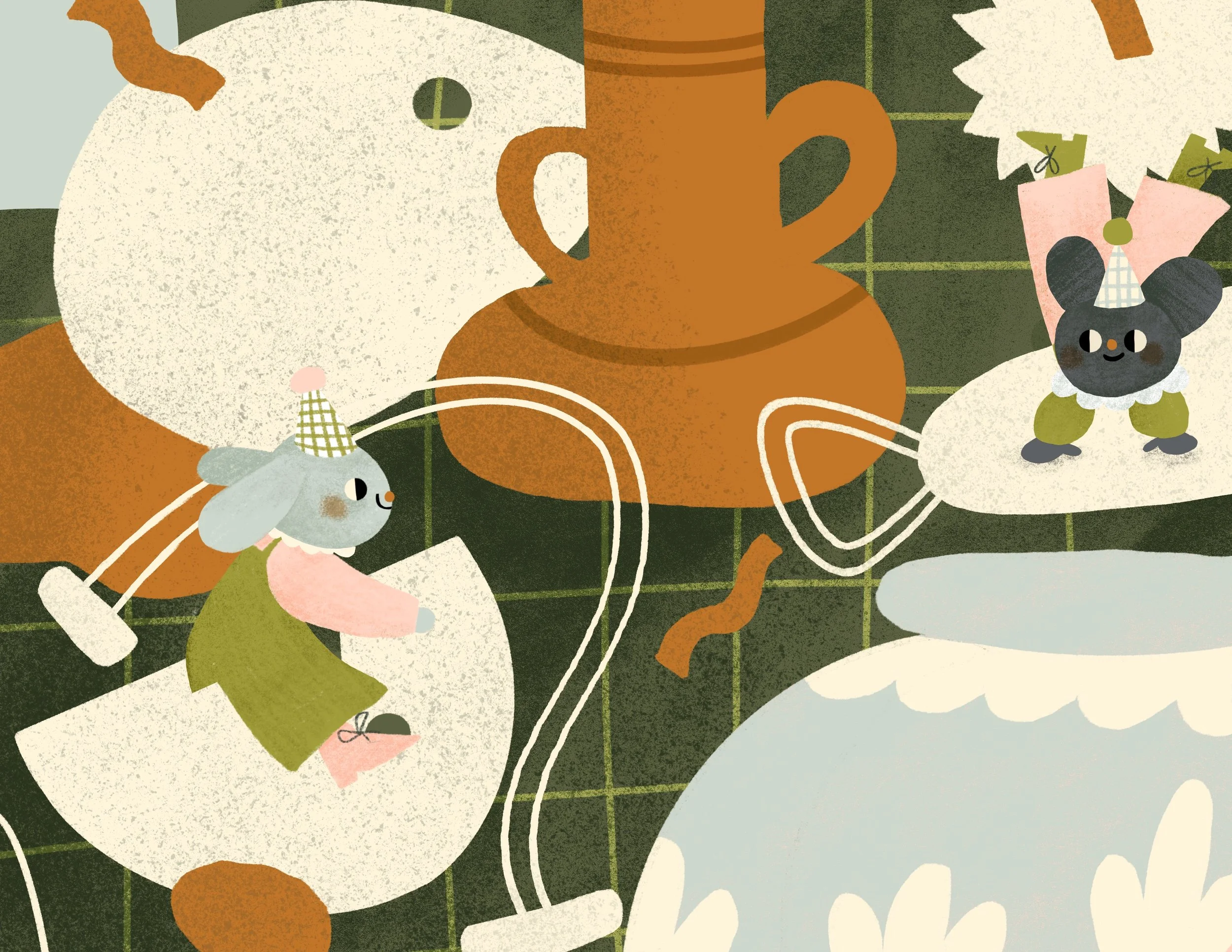 Good Night Pottery Studio children's book spread ceramic process happy bunny creatures gambuzino lan nguyen