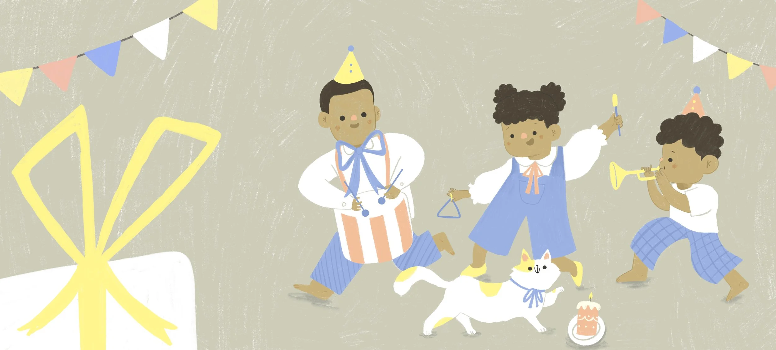 Cat birthday party kid lit children playing instruments music kitten
