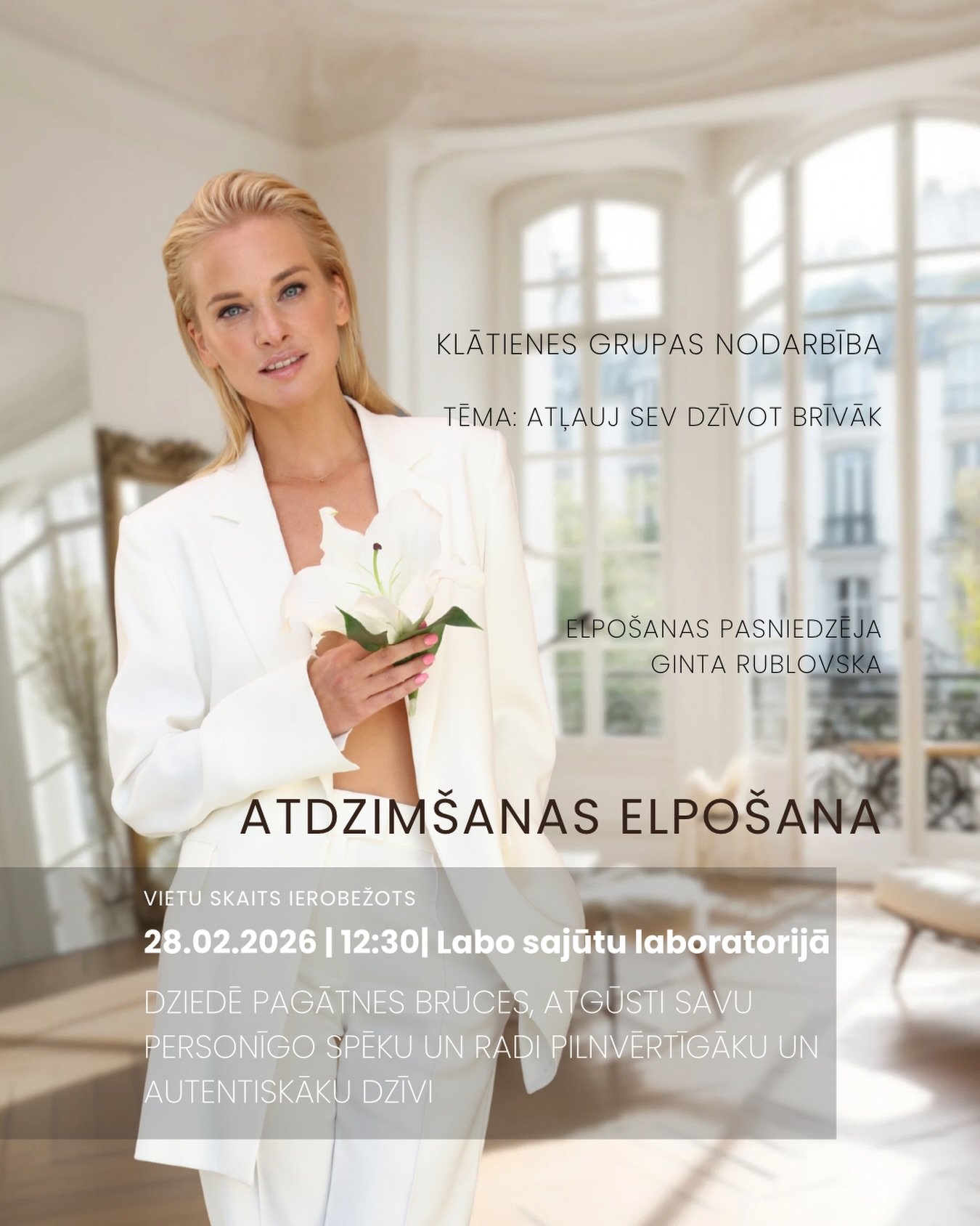 Ir brīži, kad dzīve it kā prasa vairāk: vairāk atļau&scaron;anās, vairāk izvēles, vairāk kustības uz priek&scaron;u. Bet iek&scaron;ā ir sajūta, ka Tu sevi bremzē. Kaut kas iek&scaron;ā saka: &ldquo;nevajag&rdquo;, &ldquo;neesi par daudz&rdquo;, &ldq