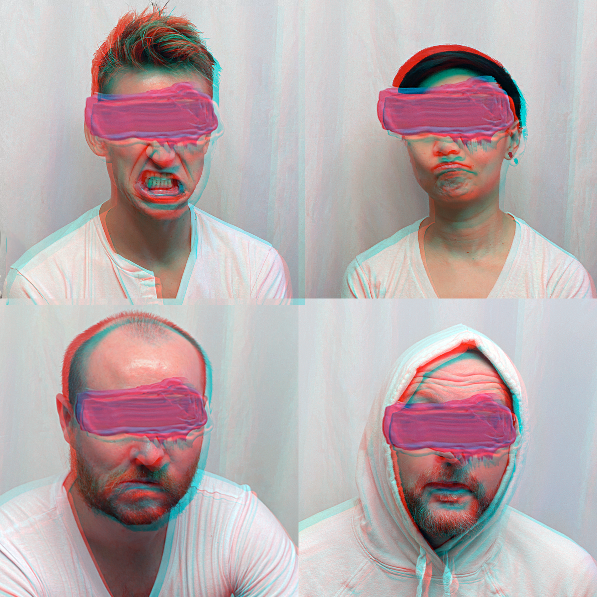 A man with curly dark hair and glasses playing an electric guitar at an indoor event or convention, with booths and banners in the background.