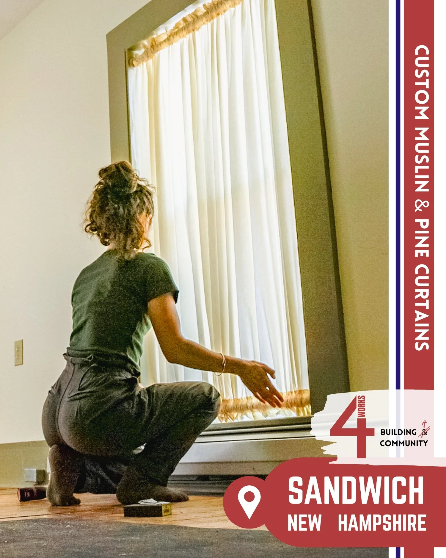 These custom muslin curtains are mounted on hand-finished pine rods for a look that feels both timeless and true to the home's era.

Light-filtering, breathable, and beautifully simple - designed to honor the quiet charm of historic homes.

#4Works #