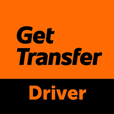 Text saying 'Get Transfer Driver' with a bold design, black and orange color scheme.