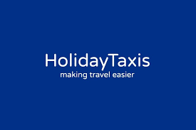 HolidayTaxis logo with the slogan 'making travel easier' on a blue background