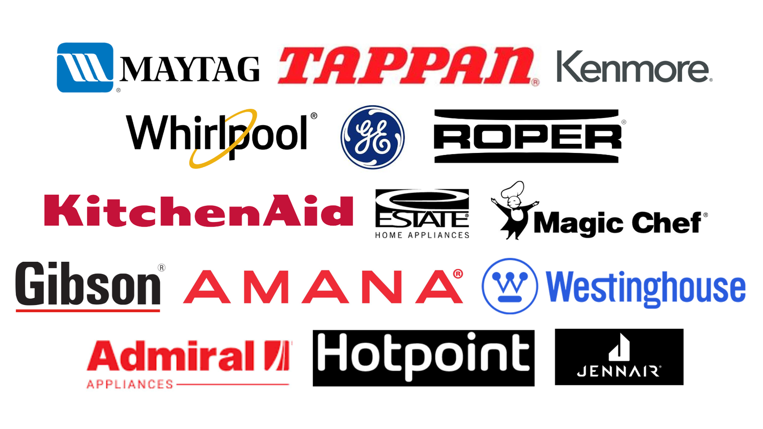 Major appliance brands serviced by Prompt Appliance Services