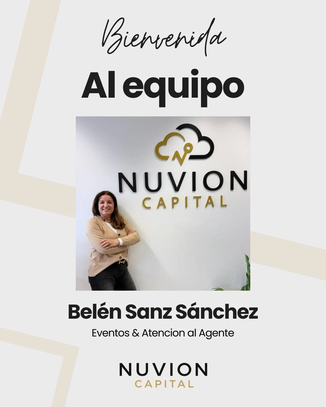 Nos alegra anunciar la incorporaci&oacute;n de Bel&eacute;n Sanz S&aacute;nchez, que se une a Nuvion Capital como parte del &aacute;rea de Eventos &amp; Atenci&oacute;n al Agente.

Bel&eacute;n llega para reforzar la organizaci&oacute;n de eventos y 