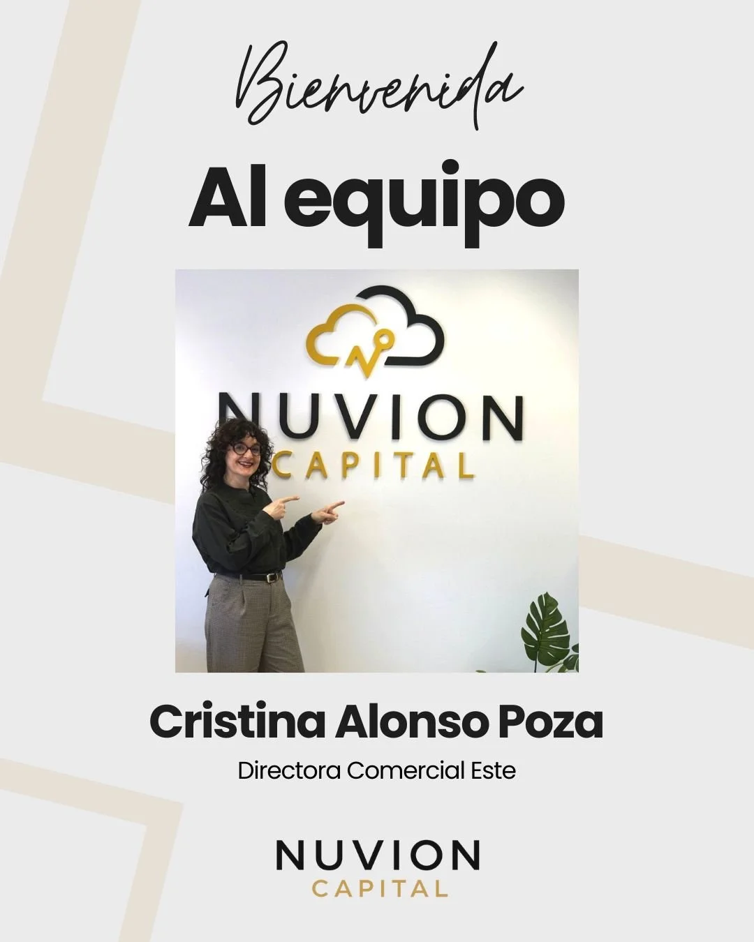 &iexcl;Nuvion Capital contin&uacute;a creciendo! 📈

Nos complace anunciar la incorporaci&oacute;n de Cristina Alonso Poza como Directora Comercial Este, un paso clave para seguir impulsando nuestro desarrollo y fortalecer nuestra presencia en esta n