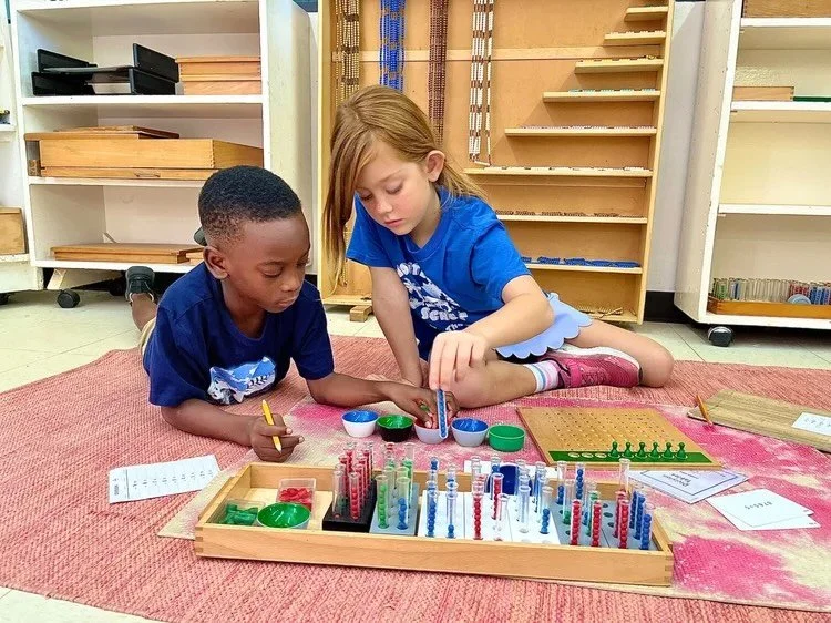 Happy Fall Break, VIMSIA! Here, Cora and J&rsquo;Keem are hard at work doing mathematics with the racks and tubes materials in their Lower Elementary classroom. 

This work uses a hands-on, physical representation of numbers and place values so child