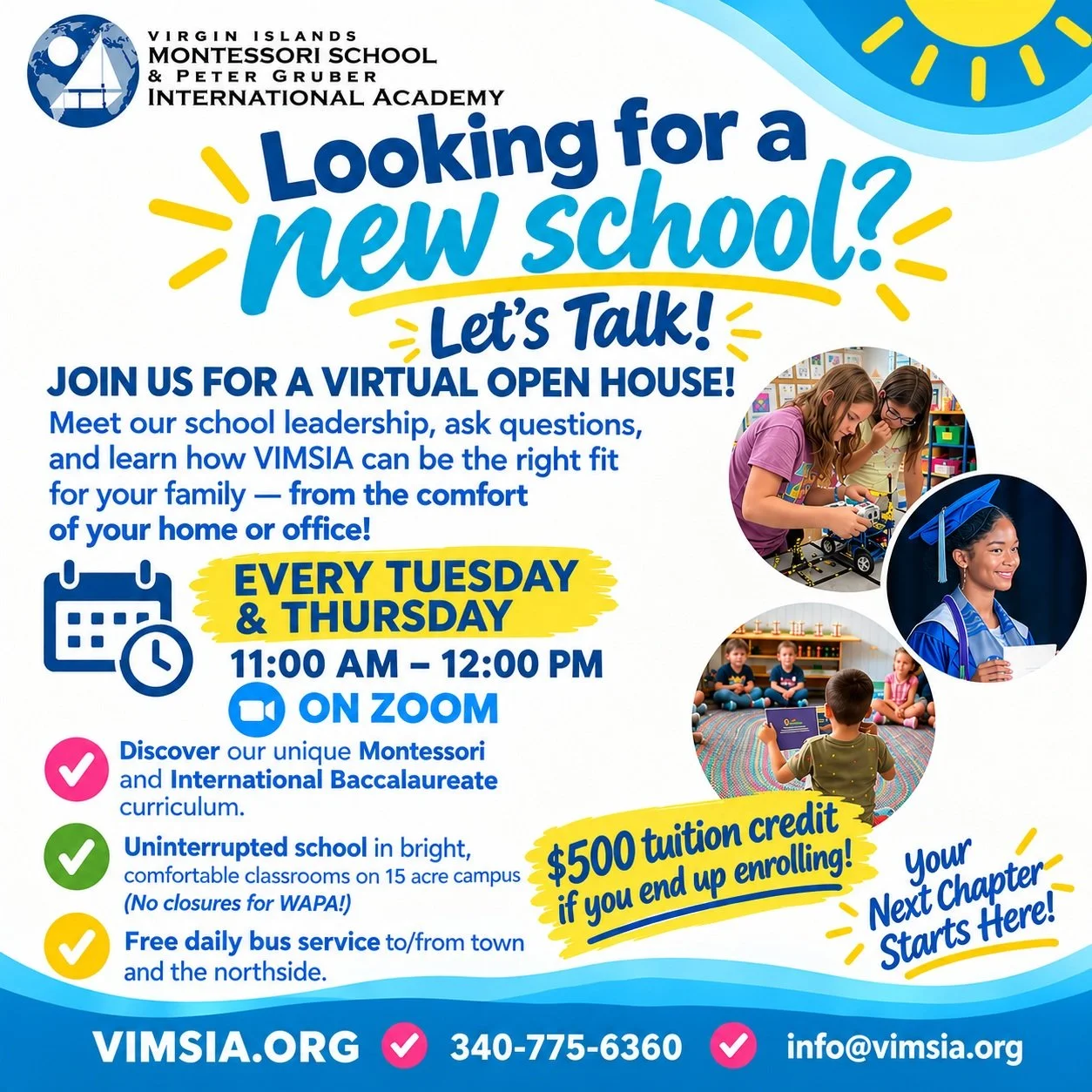 Let your friends know&mdash;our Admissions team will be LIVE on Zoom twice a week starting this Thursday! We've had a lot of fun talking to new friends about the school and enrollment opportunities over the past few months, and want to keep the conve