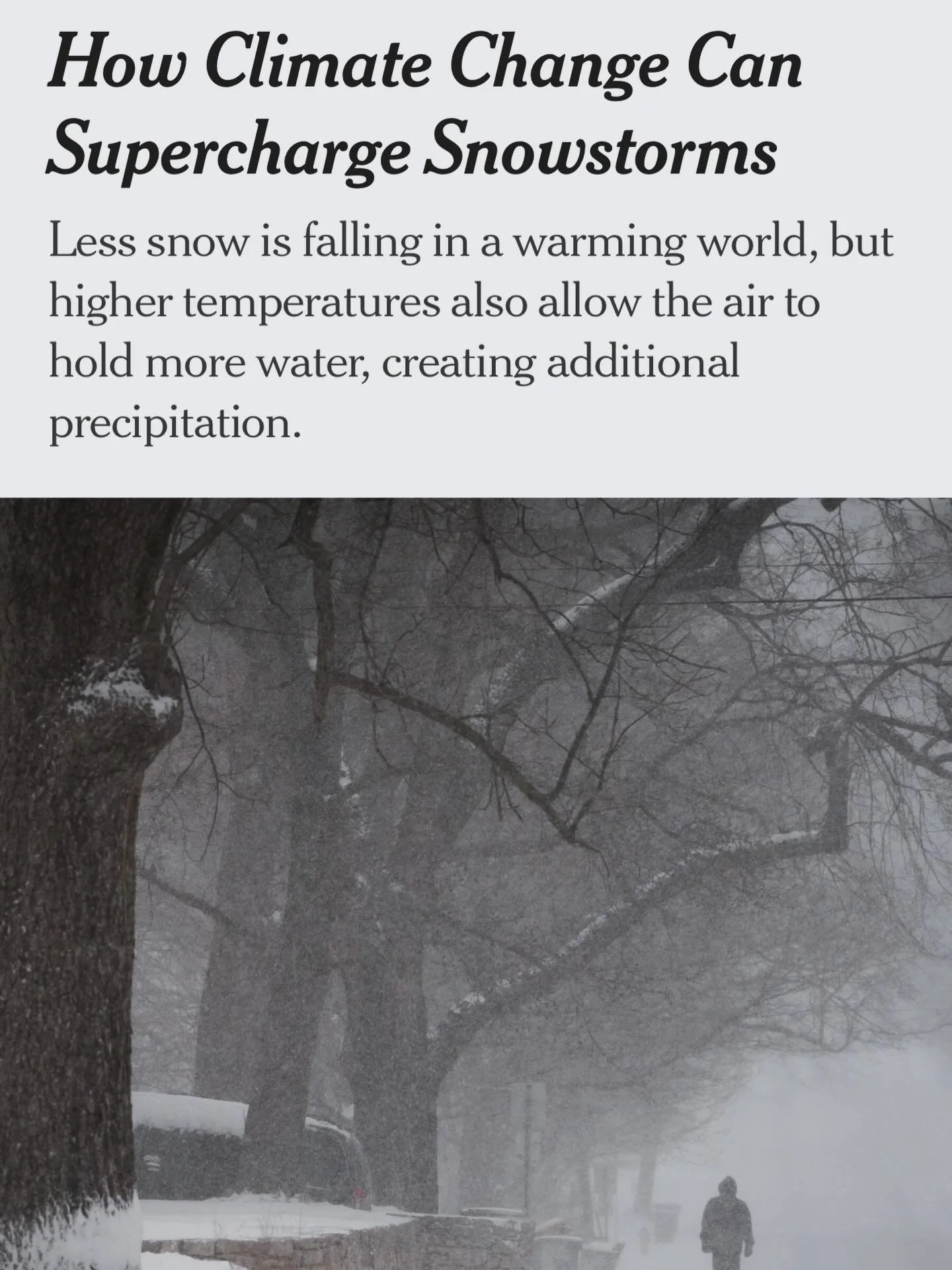 #Blizzard conditions across the Tri-state area remind us of this @nytimes coverage from 2024.

If the world is warming, shouldn&rsquo;t there be less snow?

"It is true that in a warming world, less snow is falling in total, and covering less ar