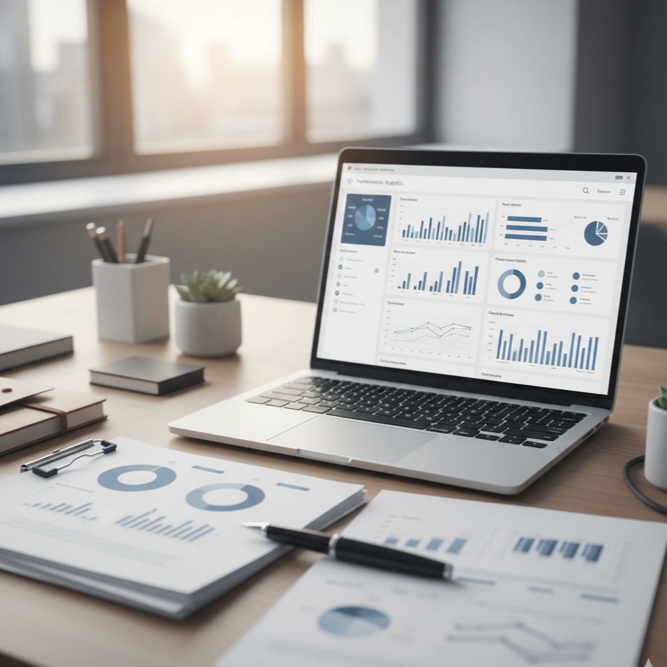Laptop displaying financial performance dashboards, representing financial reporting and asset performance management