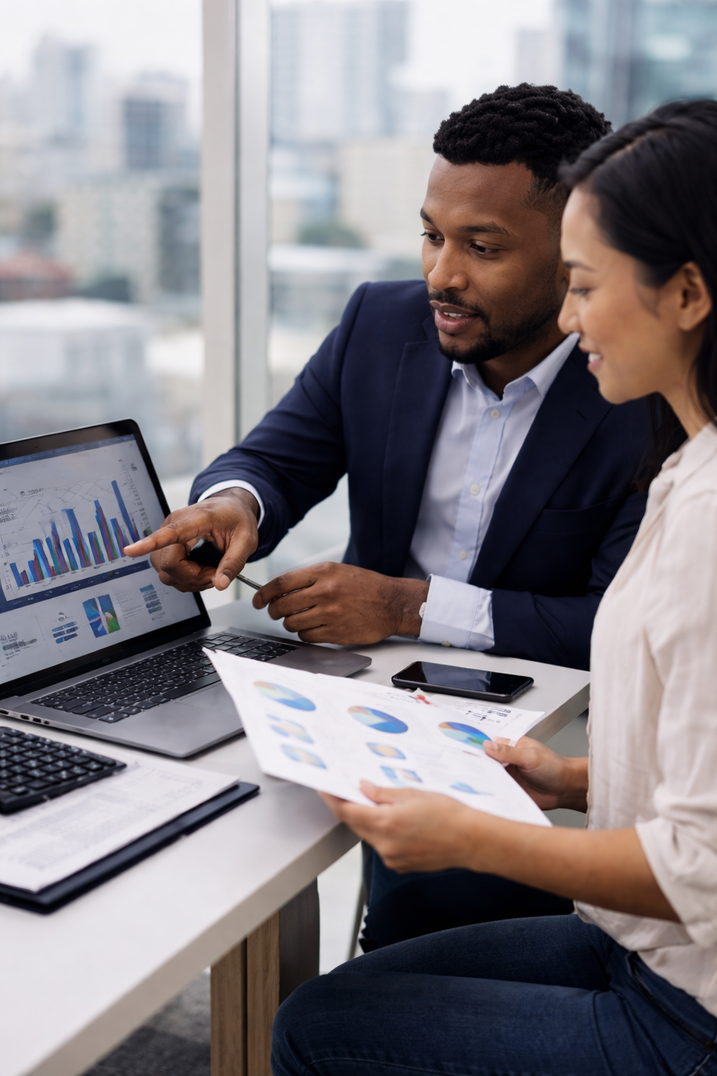 Laptop displaying financial performance charts and reports for property asset management