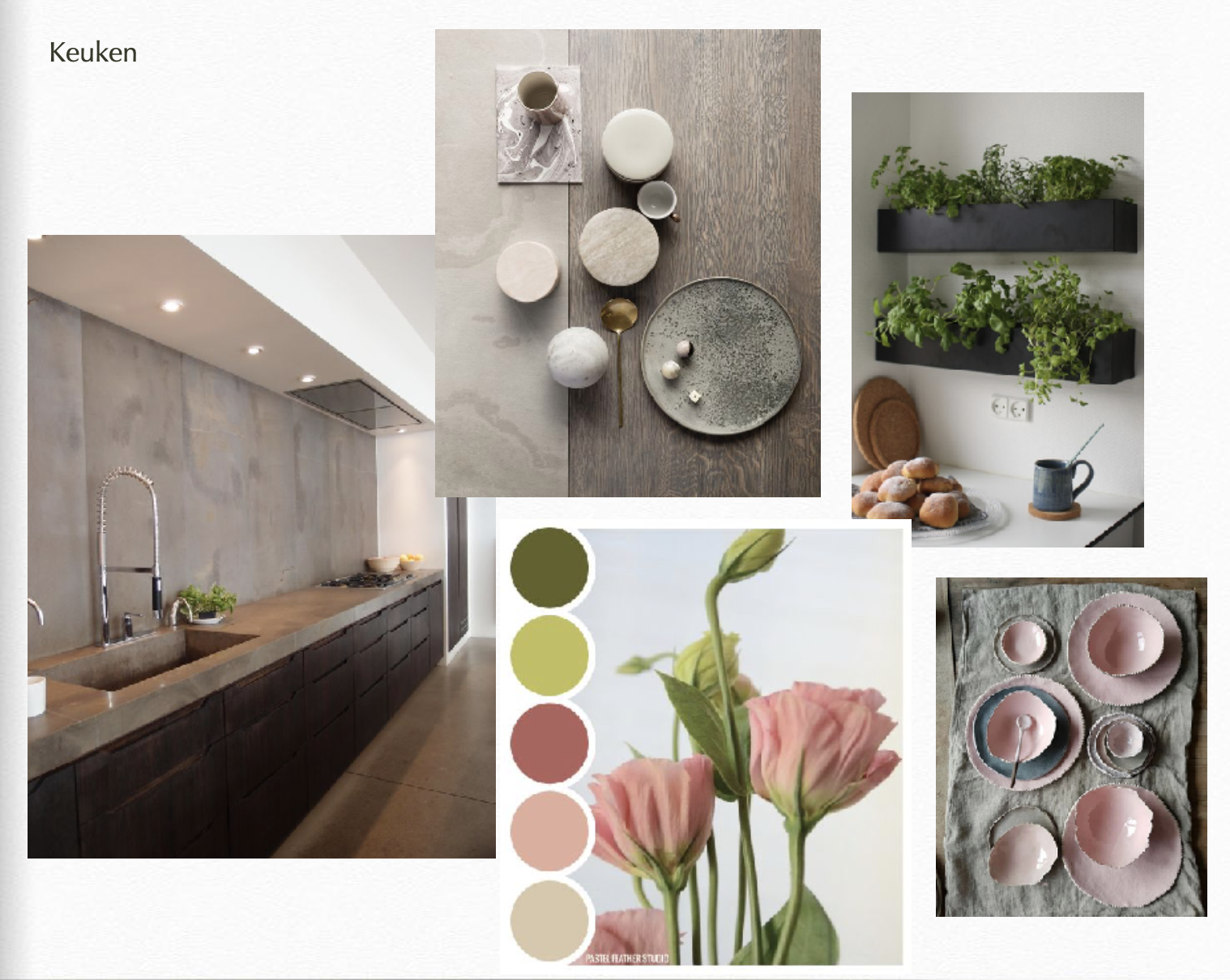 A mood board for a Feng Shui consultation, giving colour advise for a kitchen for new homeowners