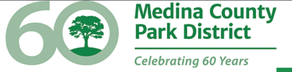 Medina County Park District logo celebrating 60 years, featuring a green tree inside the number 60.