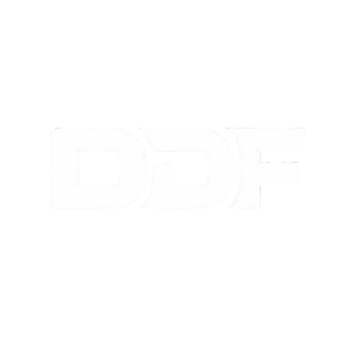 Logo with the letters DDF in white on a black background.