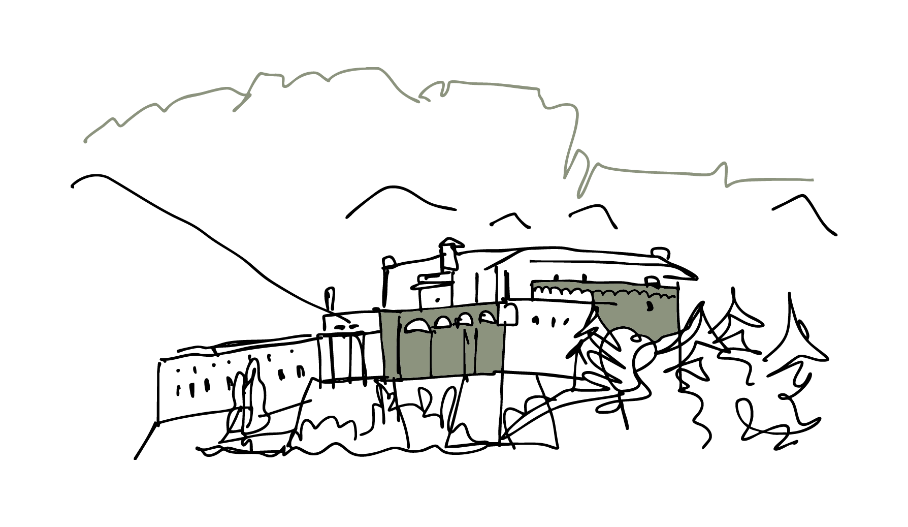 Schizzo del Colosseo di Roma con alcune indicazioni e annotazioni