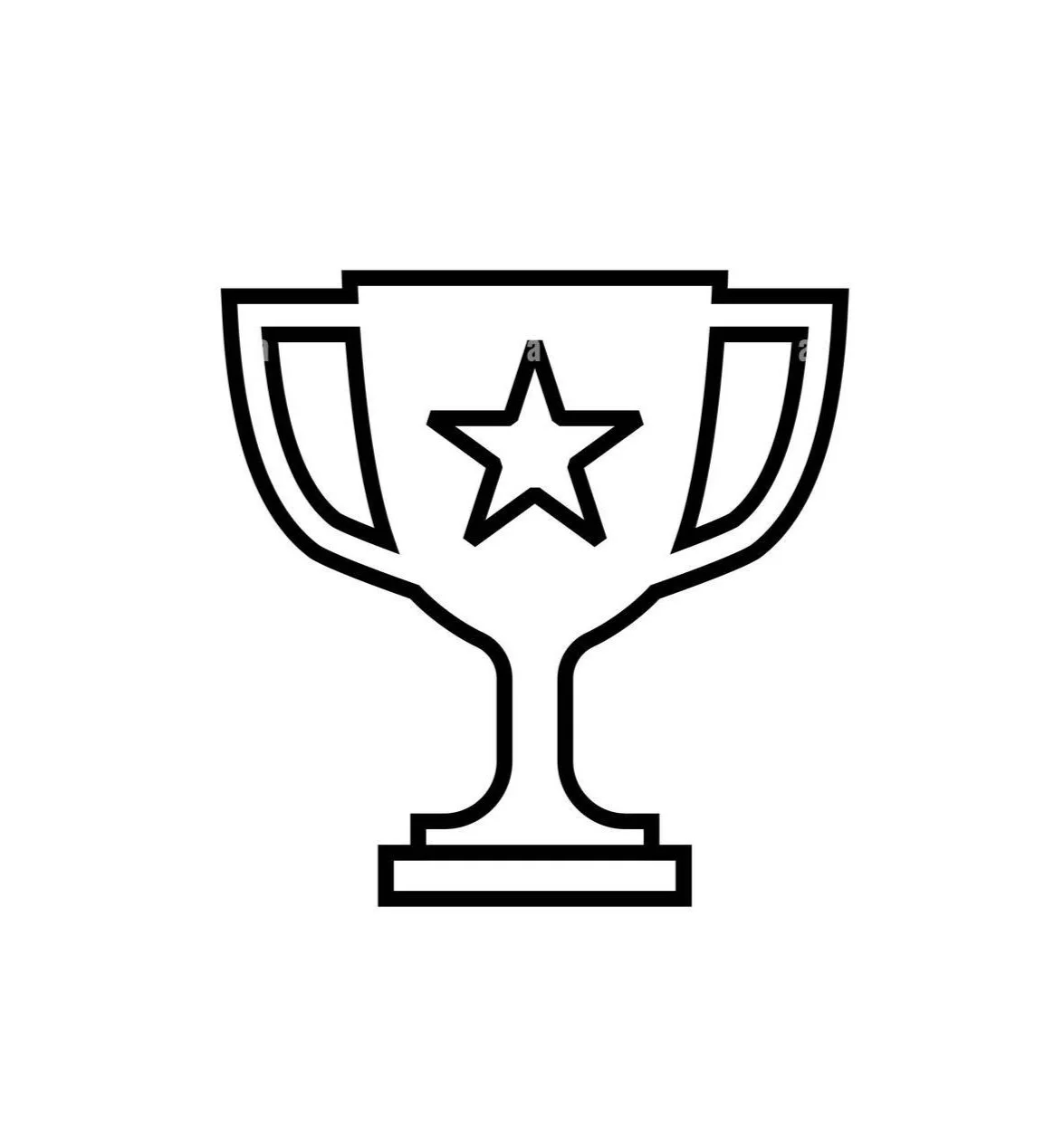 Outline drawing of a trophy cup with a star on it.