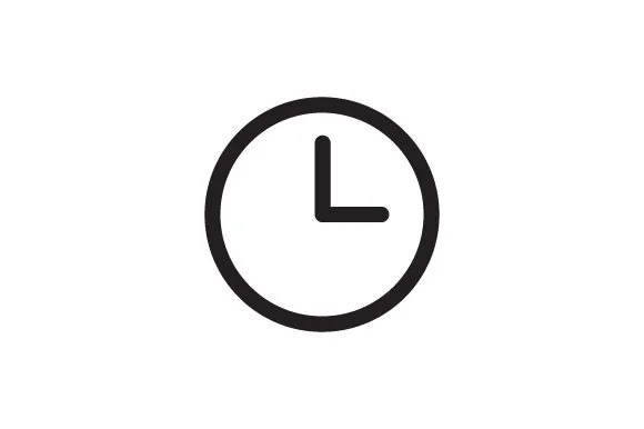 Simple black clock icon showing the time at 3:00.