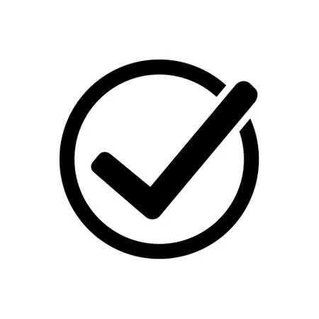 Black checkmark inside a circle on a white background.