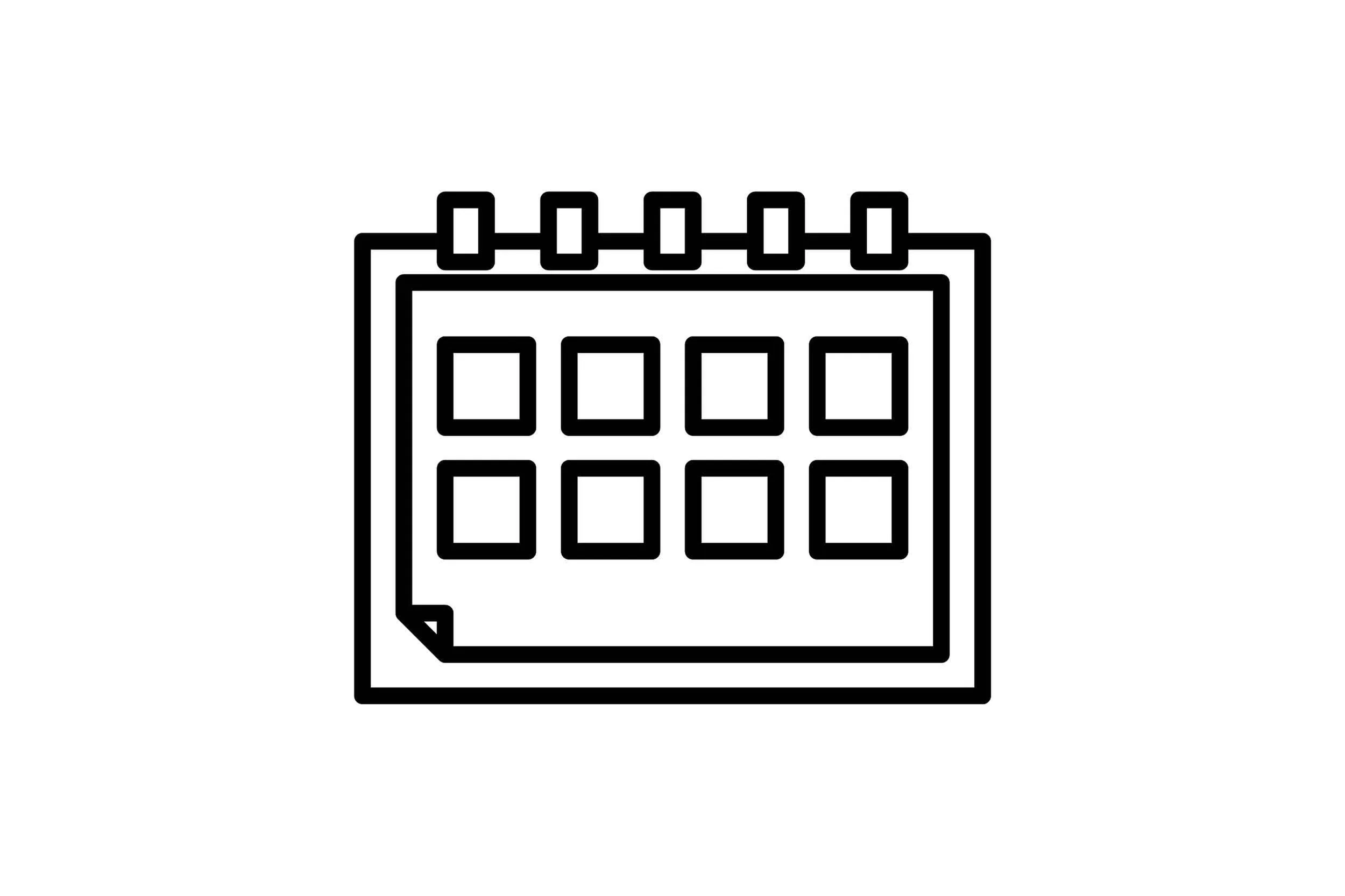Line drawing of a wall calendar with 12 days visible and a curled bottom corner.