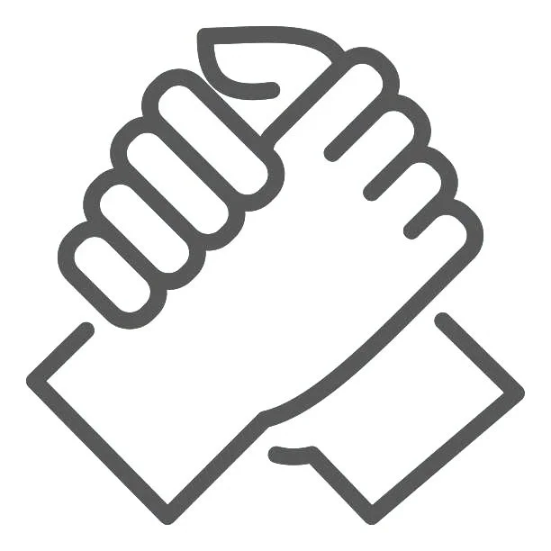 Line drawing of two hands clasped together.