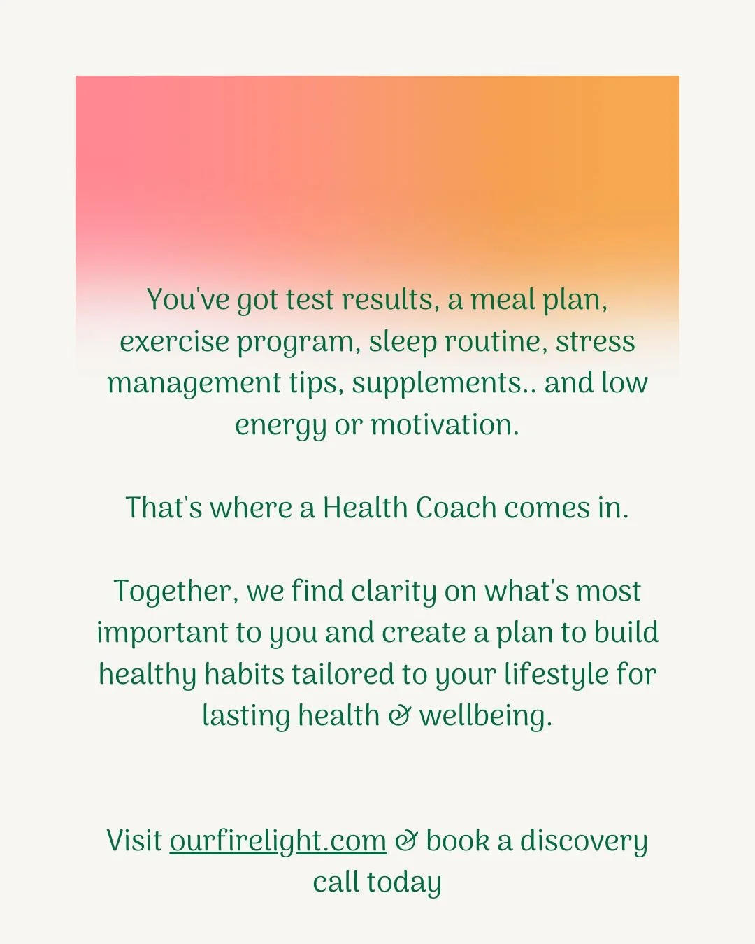 Start feeling stronger physically and mentally. It's never too late! 

Accomplish your health goals so you can enjoy being social without guilt. 

Get control over your wellbeing --> get more time &amp; energy back into your life.

If you've ever 