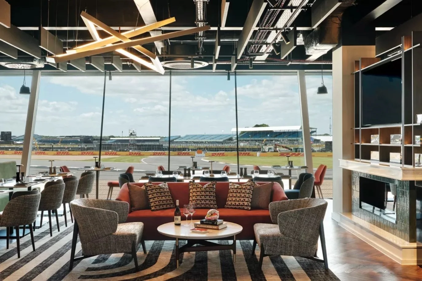 A panoramic view of Silverstone race track from the Escapade bar.
