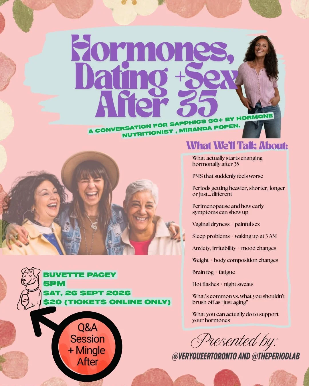 Hormones, Dating + Sex After 35: A conversation for sapphics aged 30+ by hormone nutritionist Miranda Popen