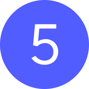 A blue circular shape with the white number five in the center.