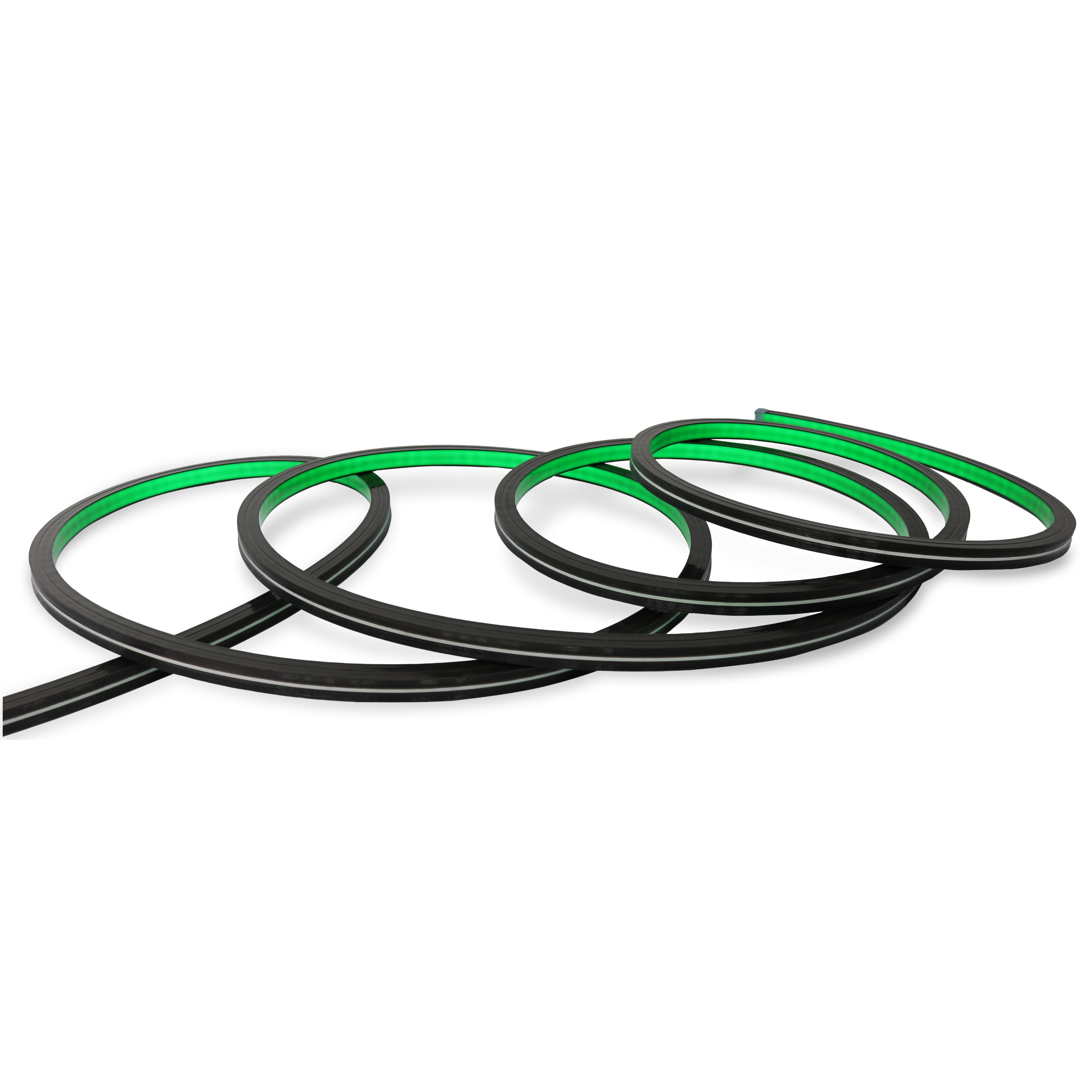 SAVI QoraLux Low-Voltage stealth LED flex strips with green lights.