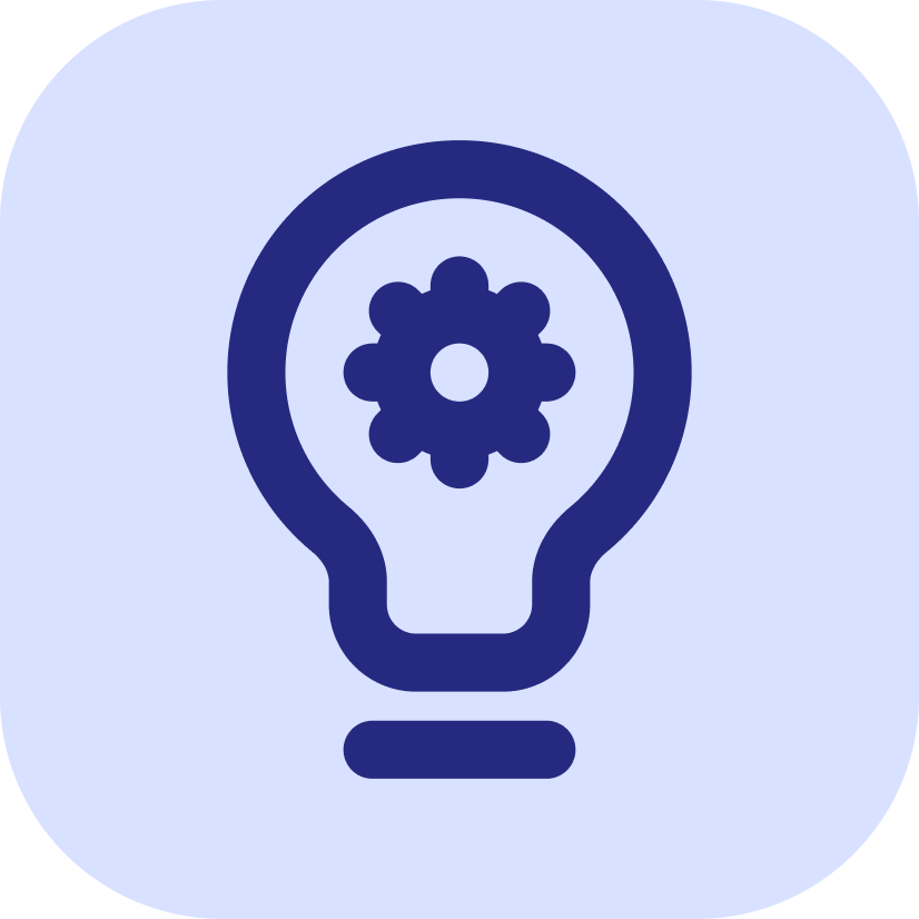 icon of a lightbulb and a gear wheel in the center