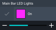 SAVI lighting digital interface showing Main Bar LED Lights with a purple light turned on