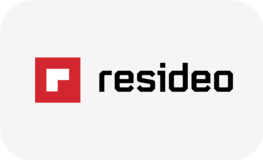 Resideo logo with red square icon and black text on a white background.